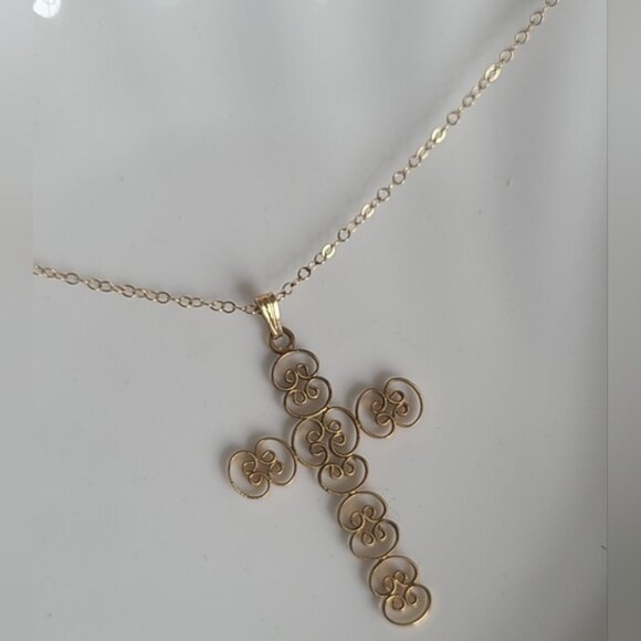 Vintage Gold Filled Baroque Filigree Large Cross Pendant Statement Necklace - Picture 4 of 13